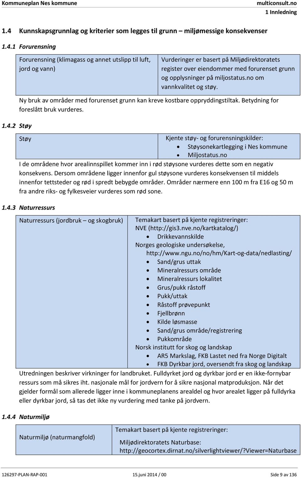 1 Forurensning Forurensning (klimagass og annet utslipp til luft, jord og vann) Vurderinger er basert på Miljødirektoratets register over eiendommer med forurenset grunn og opplysninger på