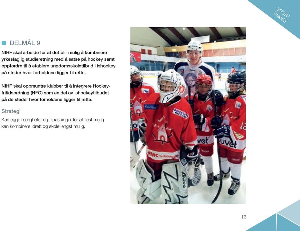 NIHF skal oppmuntre klubber til å integrere Hockeyfritidsordning (HFO) som en del av ishockeytilbudet på de steder hvor