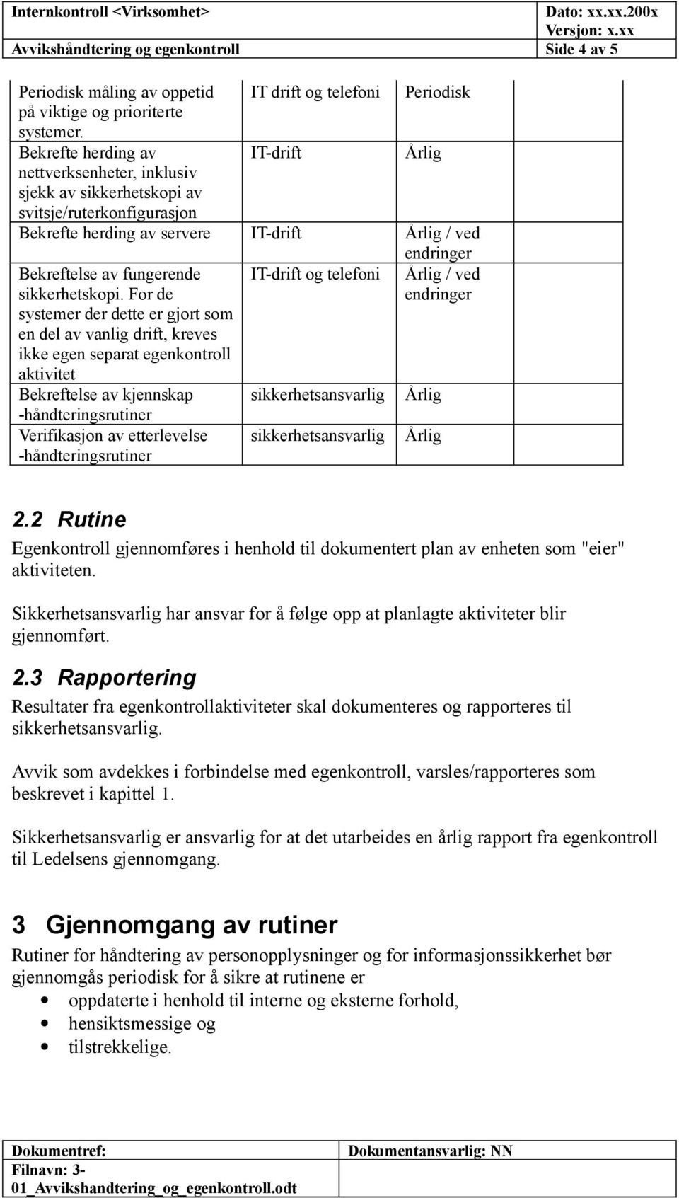 For de systemer der dette er gjort som en del av vanlig drift, kreves ikke egen separat egenkontroll aktivitet Bekreftelse av kjennskap -håndteringsrutiner Verifikasjon av etterlevelse