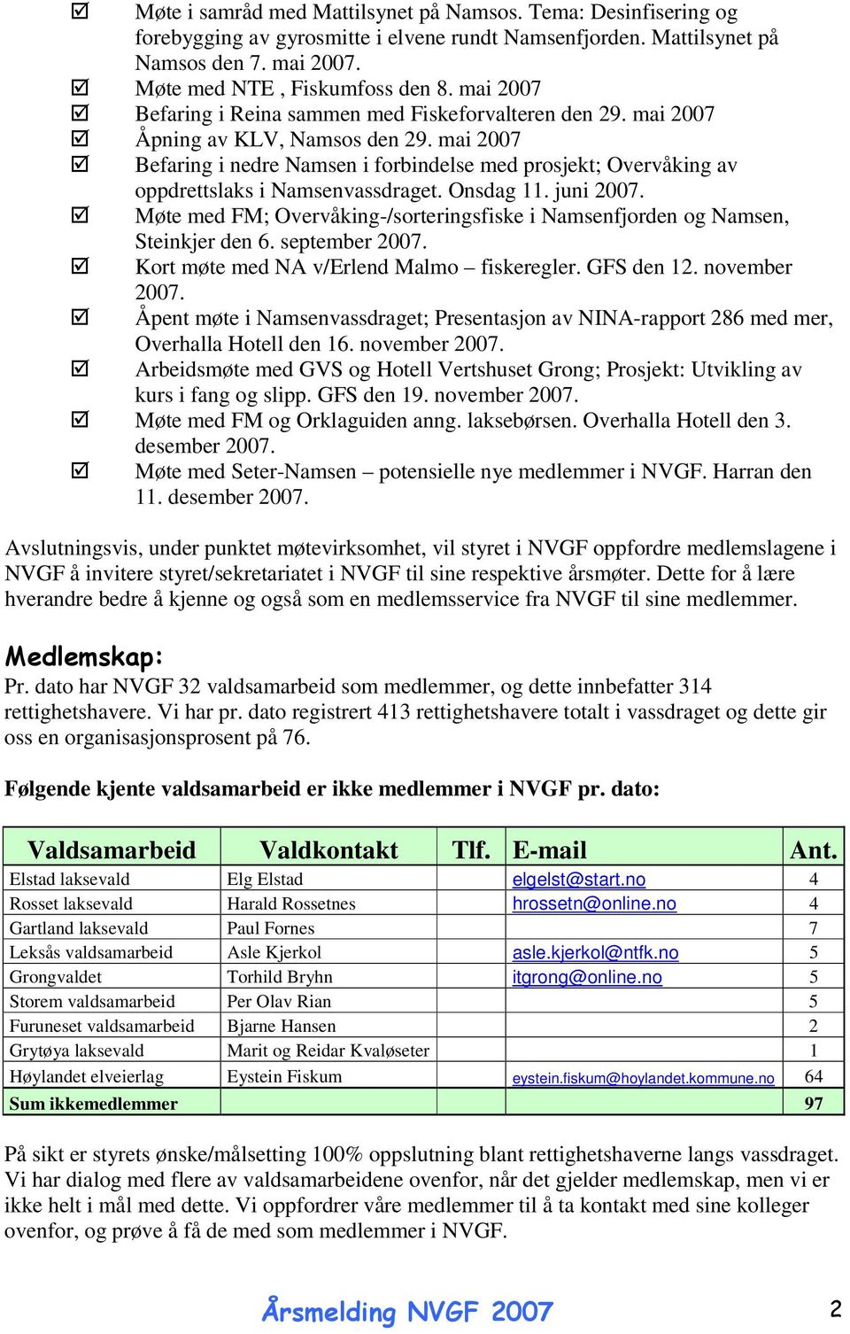 mai 2007 Befaring i nedre Namsen i forbindelse med prosjekt; Overvåking av oppdrettslaks i Namsenvassdraget. Onsdag 11. juni 2007.