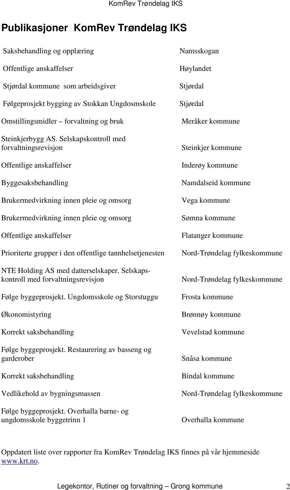 Selskapskontroll med forvaltningsrevisjon Offentlige anskaffelser Byggesaksbehandling Brukermedvirkning innen pleie og omsorg Brukermedvirkning innen pleie og omsorg Offentlige anskaffelser