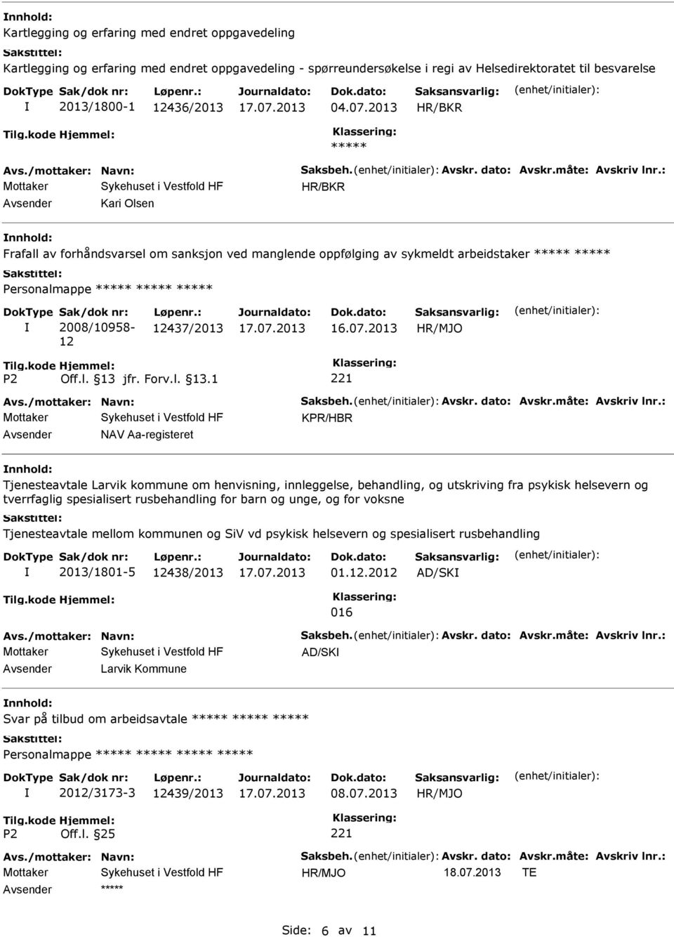 : HR/BKR Kari Olsen Frafall av forhåndsvarsel om sanksjon ved manglende oppfølging av sykmeldt arbeidstaker Sak/dok nr: 2008/10958-12 Løpenr.: 12437/2013 16.07.2013 Avs./mottaker: Navn: Saksbeh.