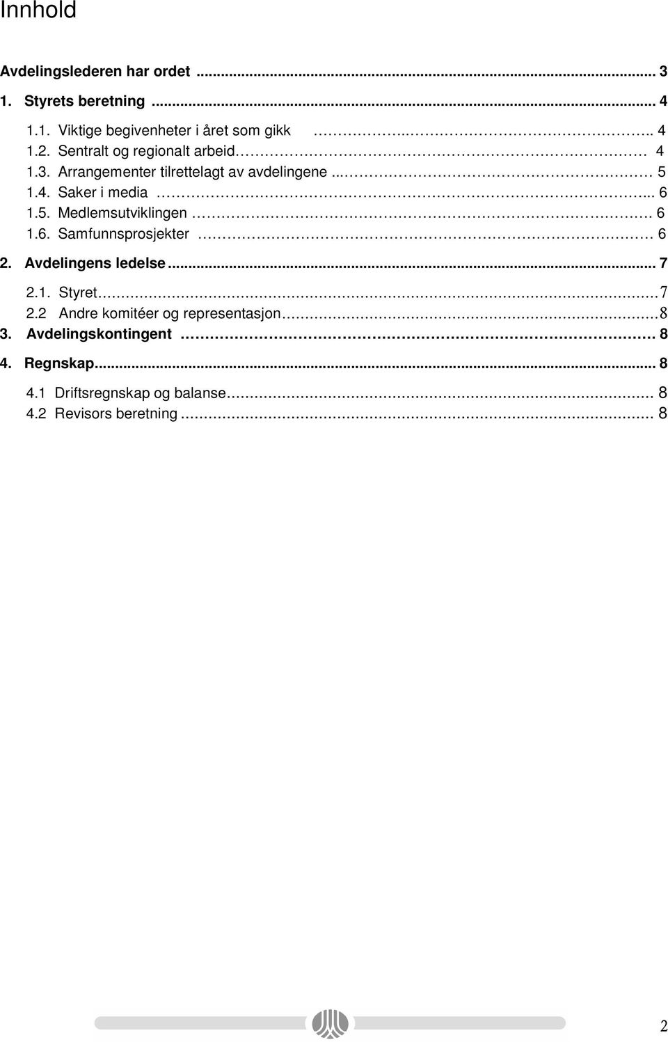 6 1.6. Samfunnsprosjekter 6 2. Avdelingens ledelse... 7 2.1. Styret...7 2.2 Andre komitéer og representasjon...8 3.