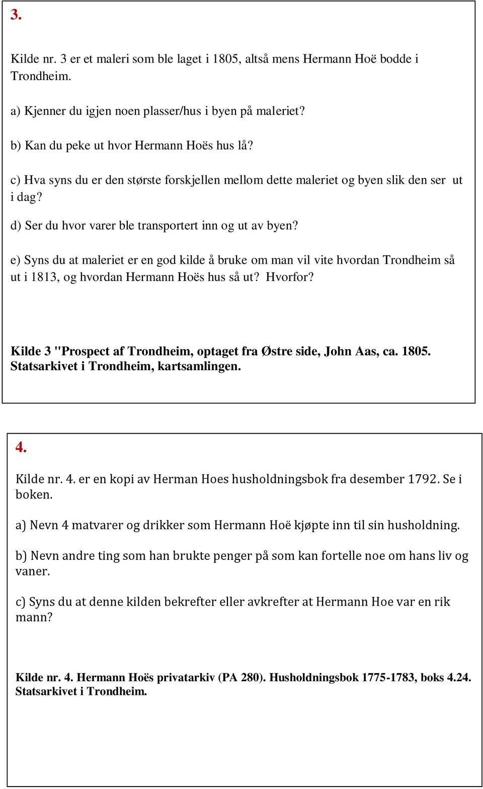 e) Syns du at maleriet er en god kilde å bruke om man vil vite hvordan Trondheim så ut i 1813, og hvordan Hermann Hoës hus så ut? Hvorfor?