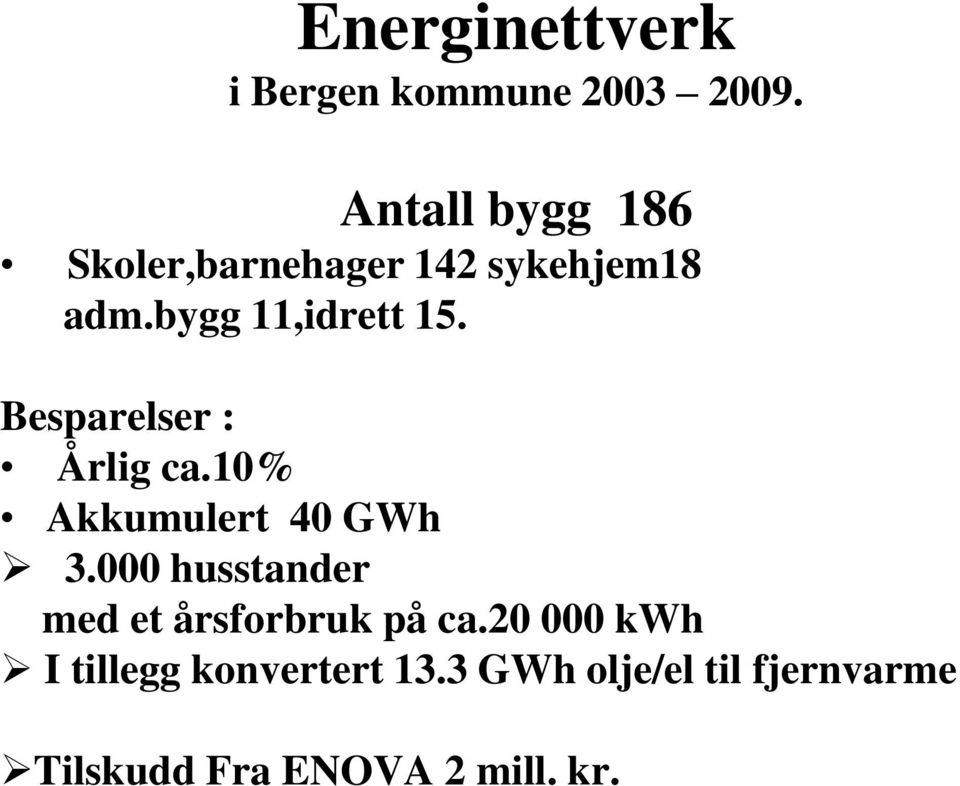 Besparelser : Årlig ca.10% Akkumulert 40 GWh 3.