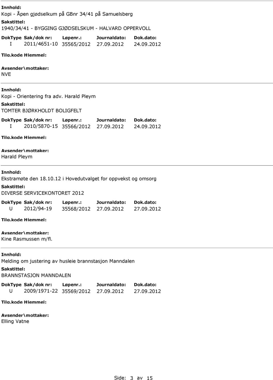 10.12 i Hovedutvalget for oppvekst og omsorg DVERSE SERVCEKONTORET 2012 2012/94-19 35568/2012 Kine Rasmussen m/fl.