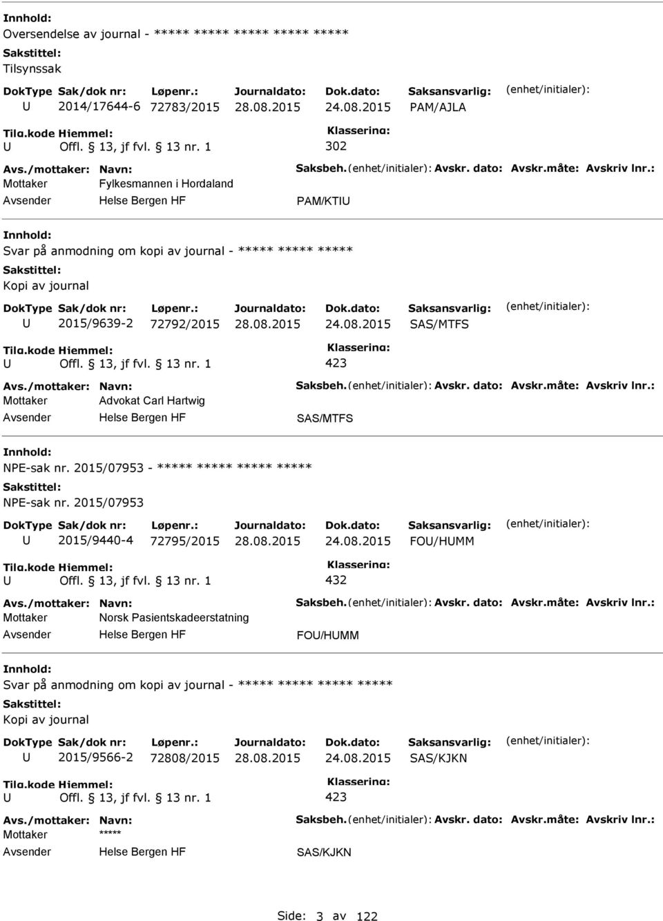 dato: Avskr.måte: Avskriv lnr.: Mottaker Advokat Carl Hartwig SAS/MTFS NE-sak nr. 2015/07953 - ***** ***** ***** ***** NE-sak nr. 2015/07953 2015/9440-4 72795/2015 24.08.2015 FO/HMM 432 Avs.