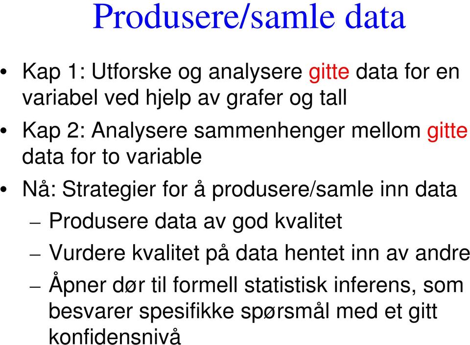 produsere/samle inn data Produsere data av god kvalitet Vurdere kvalitet på data hentet inn av