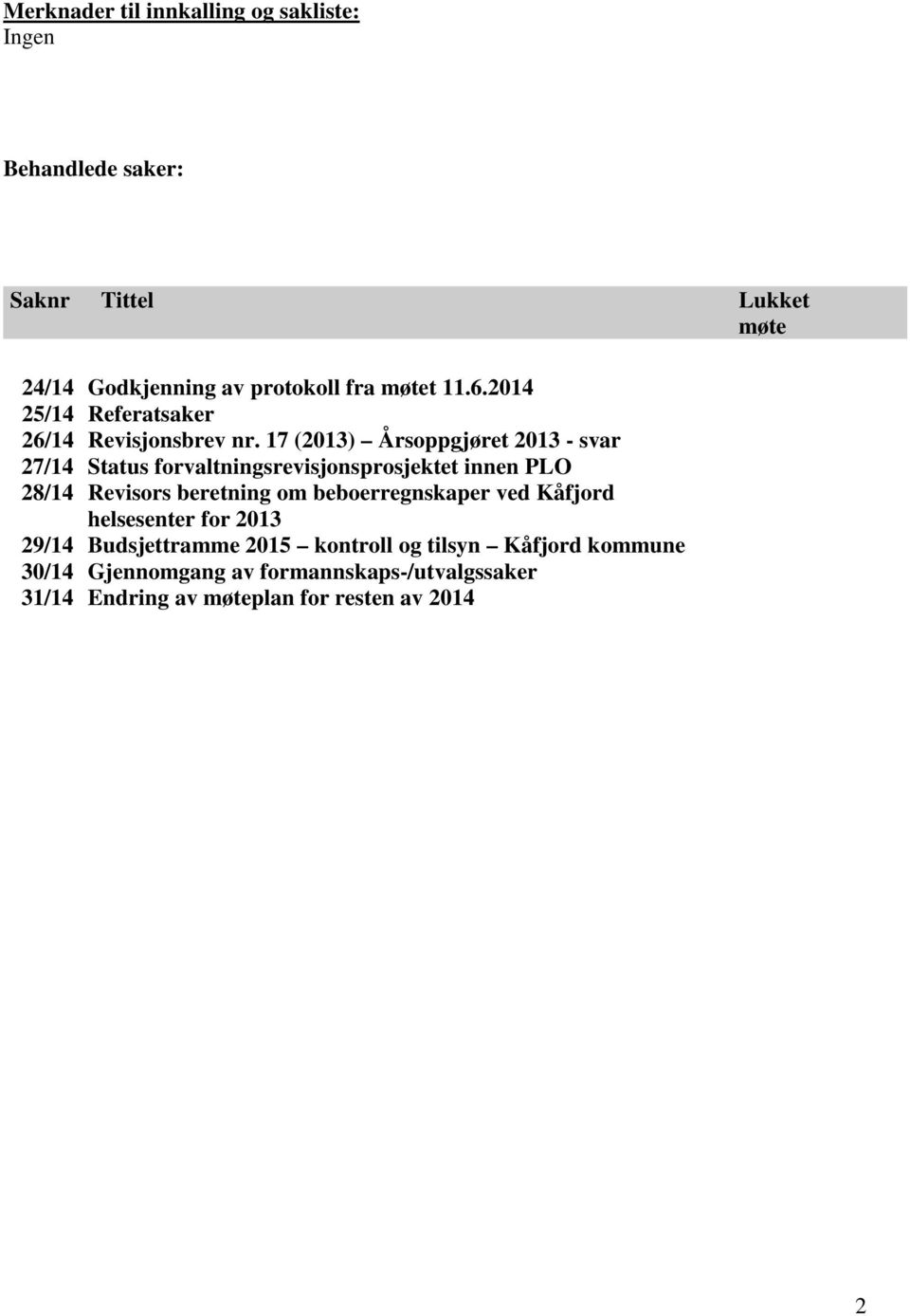 17 (2013) Årsoppgjøret 2013 - svar Status forvaltningsrevisjonsprosjektet innen PLO Revisors beretning om beboerregnskaper