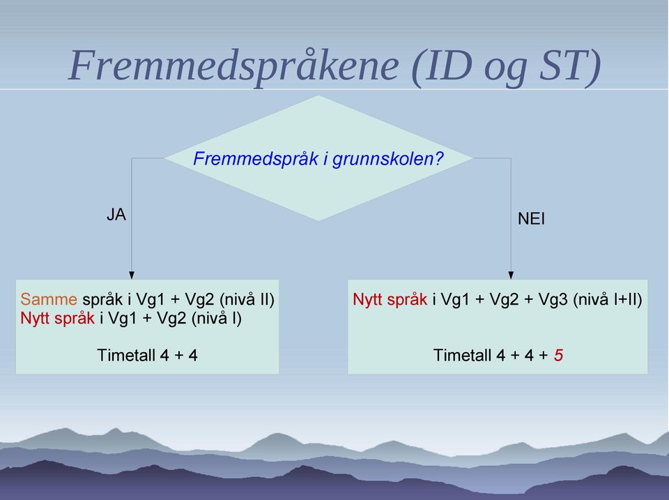 JA NEI Samme språk i Vg1 + Vg2 (nivå II) Nytt