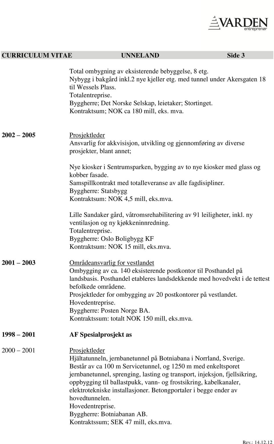 2002 2005 Prosjektleder Ansvarlig for akkvisisjon, utvikling og gjennomføring av diverse prosjekter, blant annet; Nye kiosker i Sentrumsparken, bygging av to nye kiosker med glass og kobber fasade.