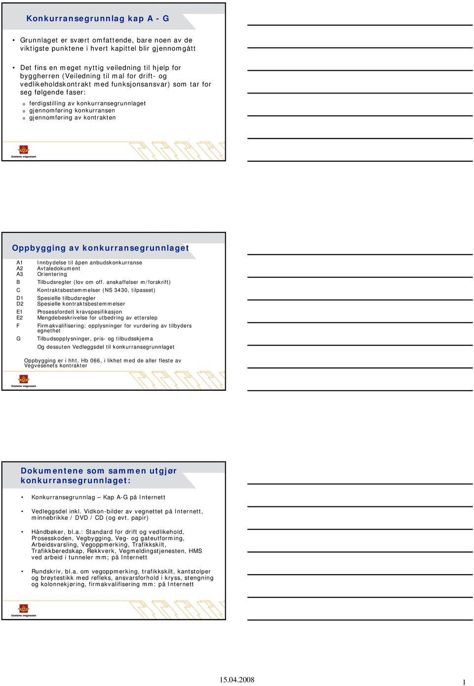 kontrakten Oppbygging av konkurransegrunnlaget A1 A2 A3 B C D1 D2 E1 E2 F G Innbydelse til åpen anbudskonkurranse Avtaledokument Orientering Tilbudsregler (lov om off.