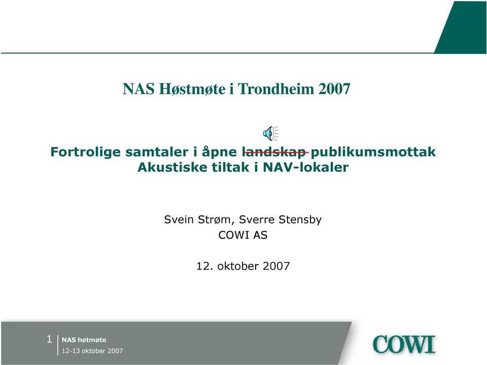 Akustiske tiltak i NAV-lokaler Svein