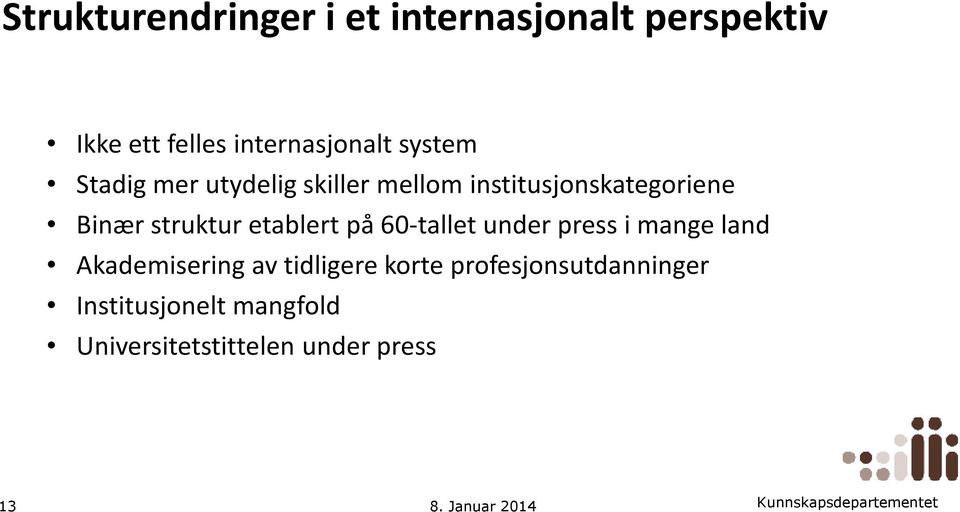 etablert på 60-tallet under press i mange land Akademisering av tidligere korte