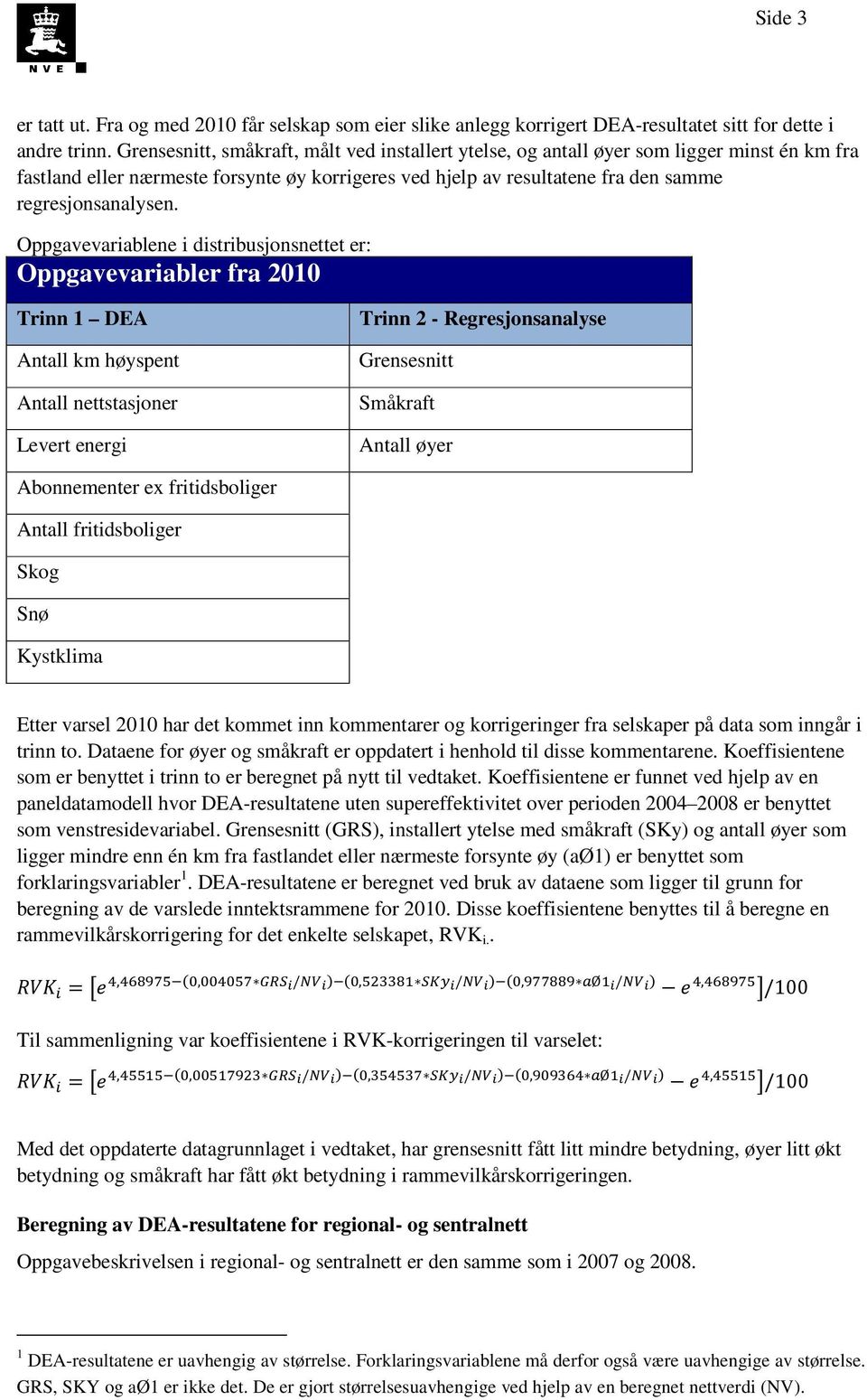 Oppgavevariablene i disribusjonsnee er: Oppgavevariabler fra 2010 Trinn 1 DEA Anall km høyspen Anall nesasjoner Lever energi Trinn 2 - Regresjonsanalyse Grensesni Småkraf Anall øyer Abonnemener ex