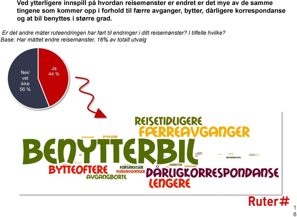 større grad. 6 Er det andre måter ruteendringen har ført til endringer i ditt reisemønster?