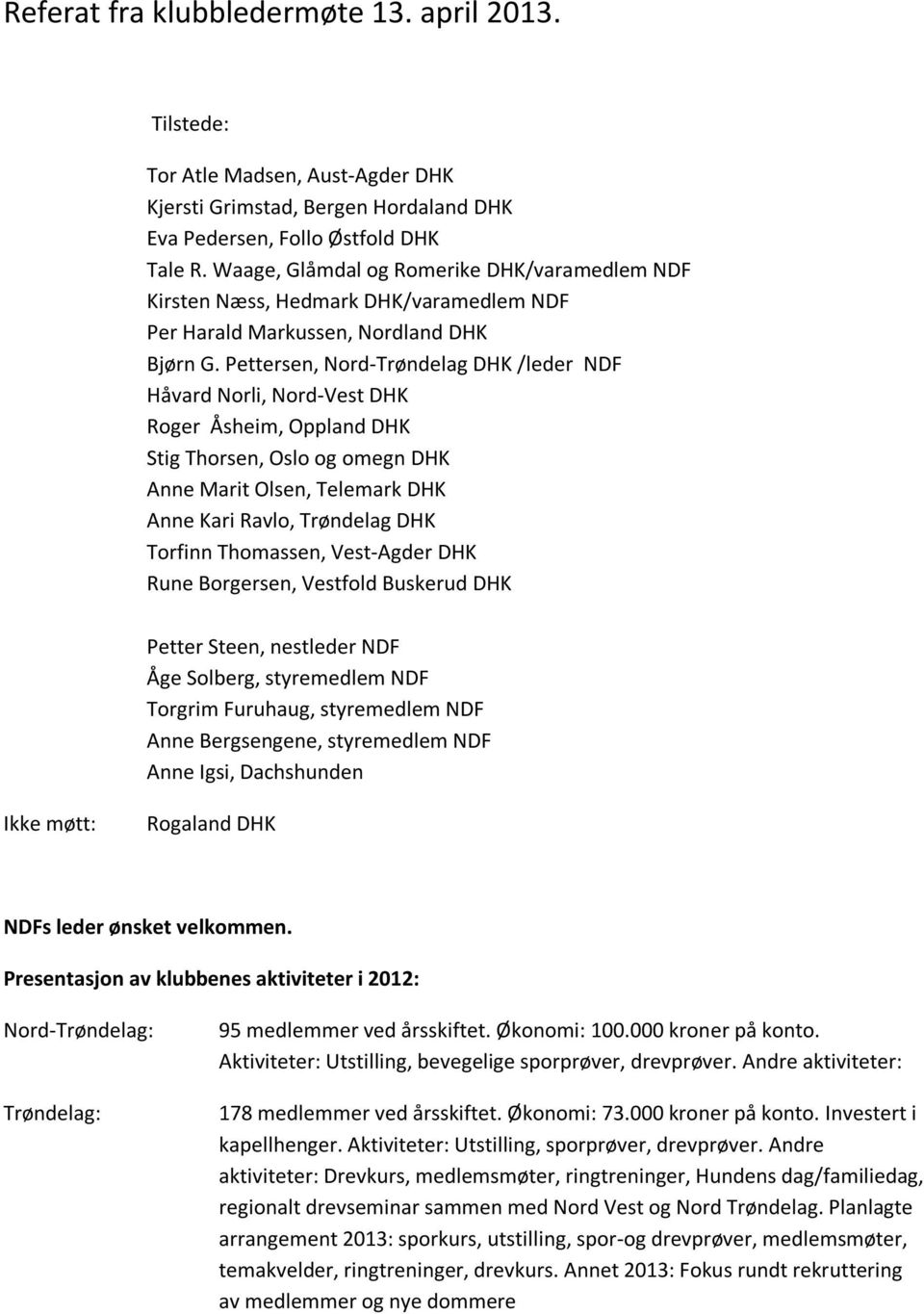 Pettersen, Nord-Trøndelag DHK /leder NDF Håvard Norli, Nord-Vest DHK Roger Åsheim, Oppland DHK Stig Thorsen, Oslo og omegn DHK Anne Marit Olsen, Telemark DHK Anne Kari Ravlo, Trøndelag DHK Torfinn