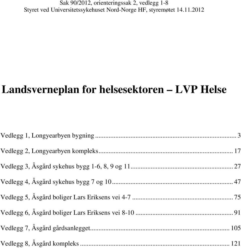 .. 17 Vedlegg 3, Åsgård sykehus bygg 1-6, 8, 9 og 11... 27 Vedlegg 4, Åsgård sykehus bygg 7 og 10.