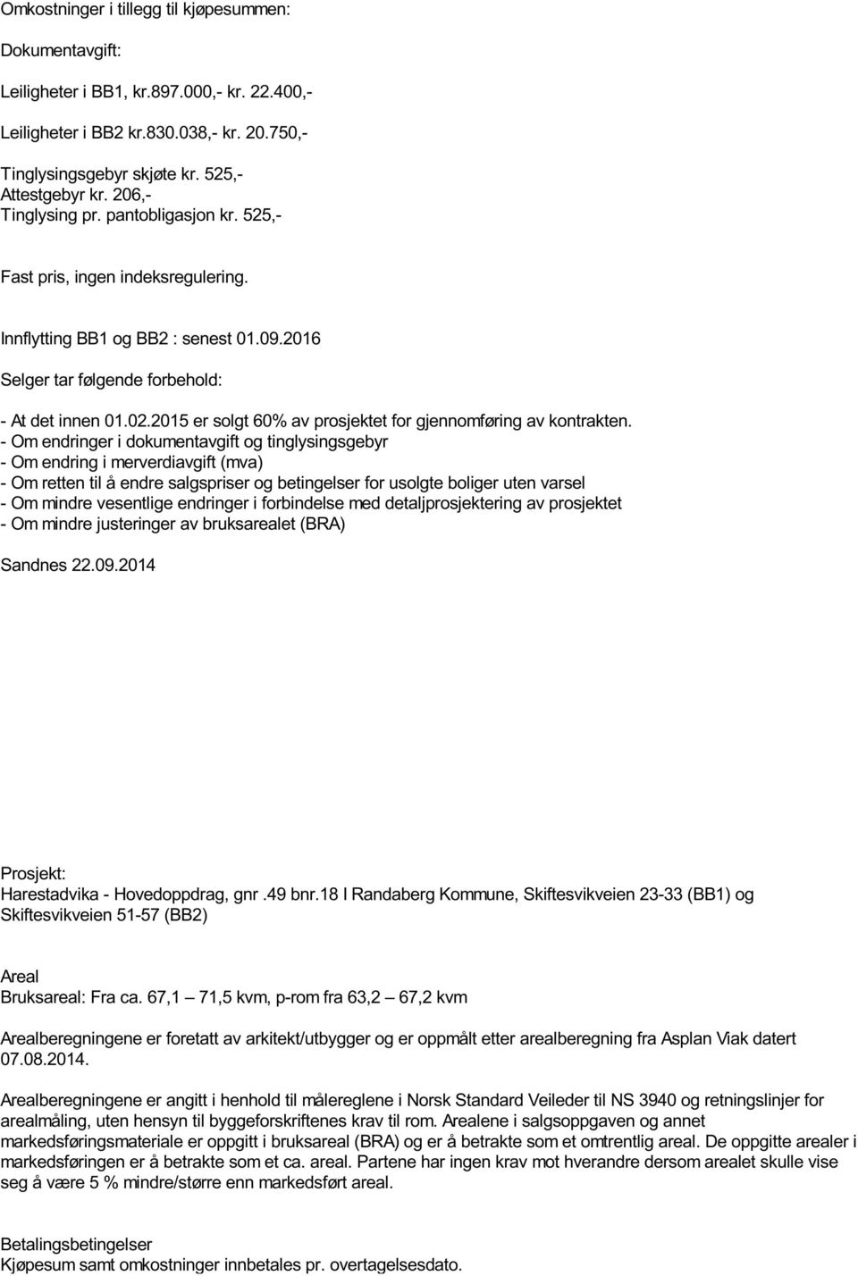 2015 er solgt 60% av prosjektet for gjennomføring av kontrakten.