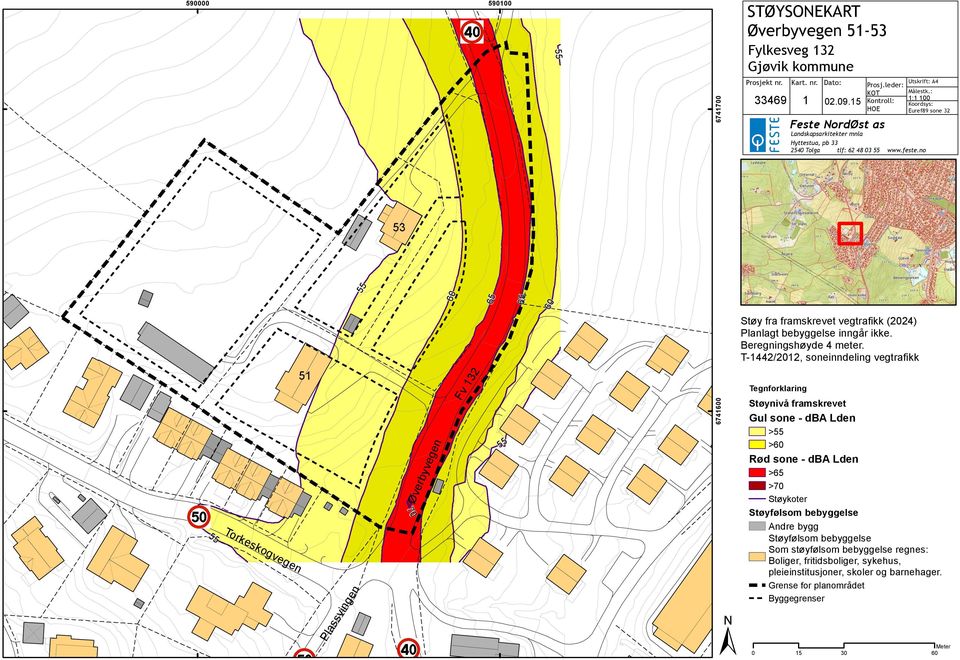 no Støy fra framskrevet vegtrafikk (2024) Planlagt bebyggelse inngår ikke. Beregningshøyde 4 meter.