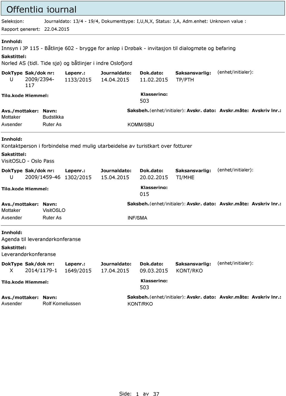 : 1133/2015 11.02.2015 TP/PTH Avs./mottaker: Navn: Saksbeh. Avskr. dato: Avskr.måte: Avskriv lnr.