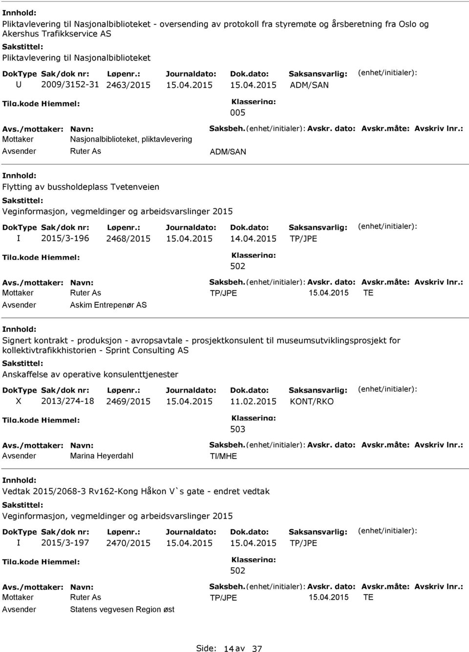 /mottaker: Navn: Saksbeh. Avskr. dato: Avskr.måte: Avskriv lnr.