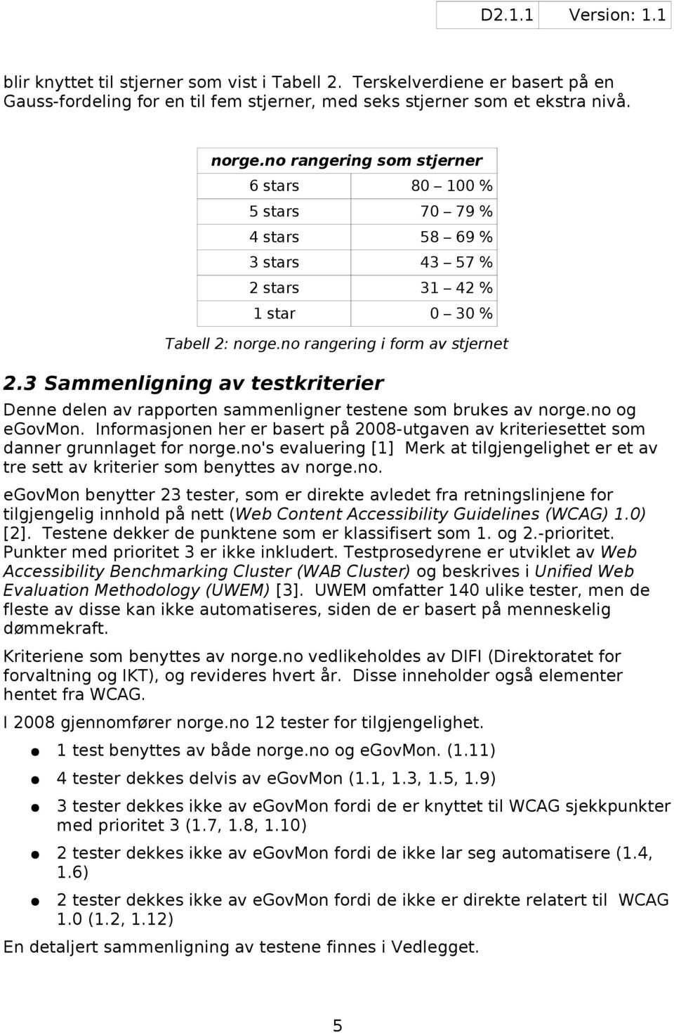 3 Sammenligning av testkriterier Denne delen av rapporten sammenligner testene som brukes av norge.no og egovmon.