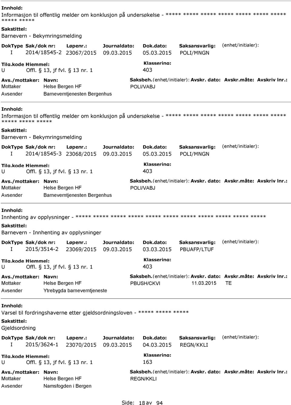 2015 OL/MNGN 403 Avs./mottaker: Navn: Saksbeh. Avskr. dato: Avskr.måte: Avskriv lnr.