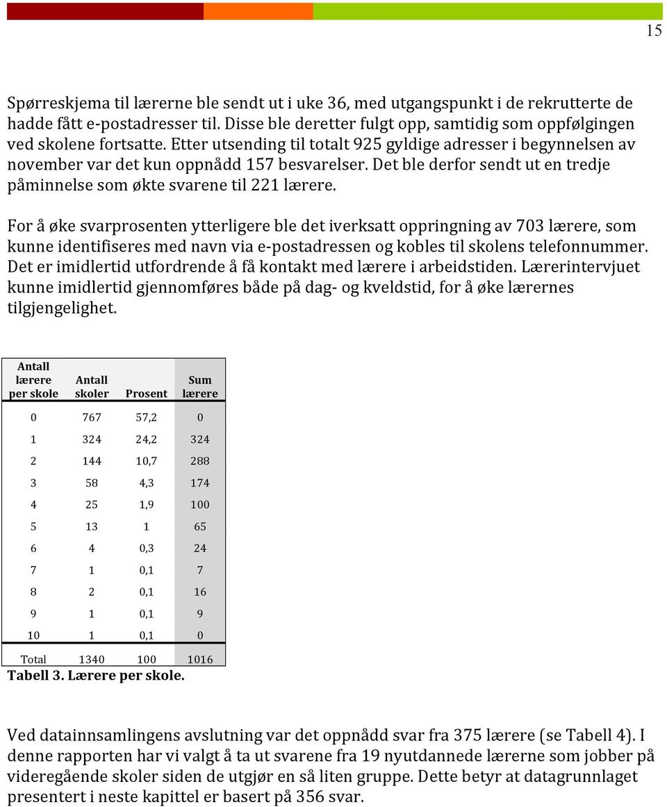 Foråøkesvarprosentenytterligerebledetiverksattoppringningav703lærere,som kunneidentifiseresmednavnviaeepostadressenogkoblestilskolenstelefonnummer.