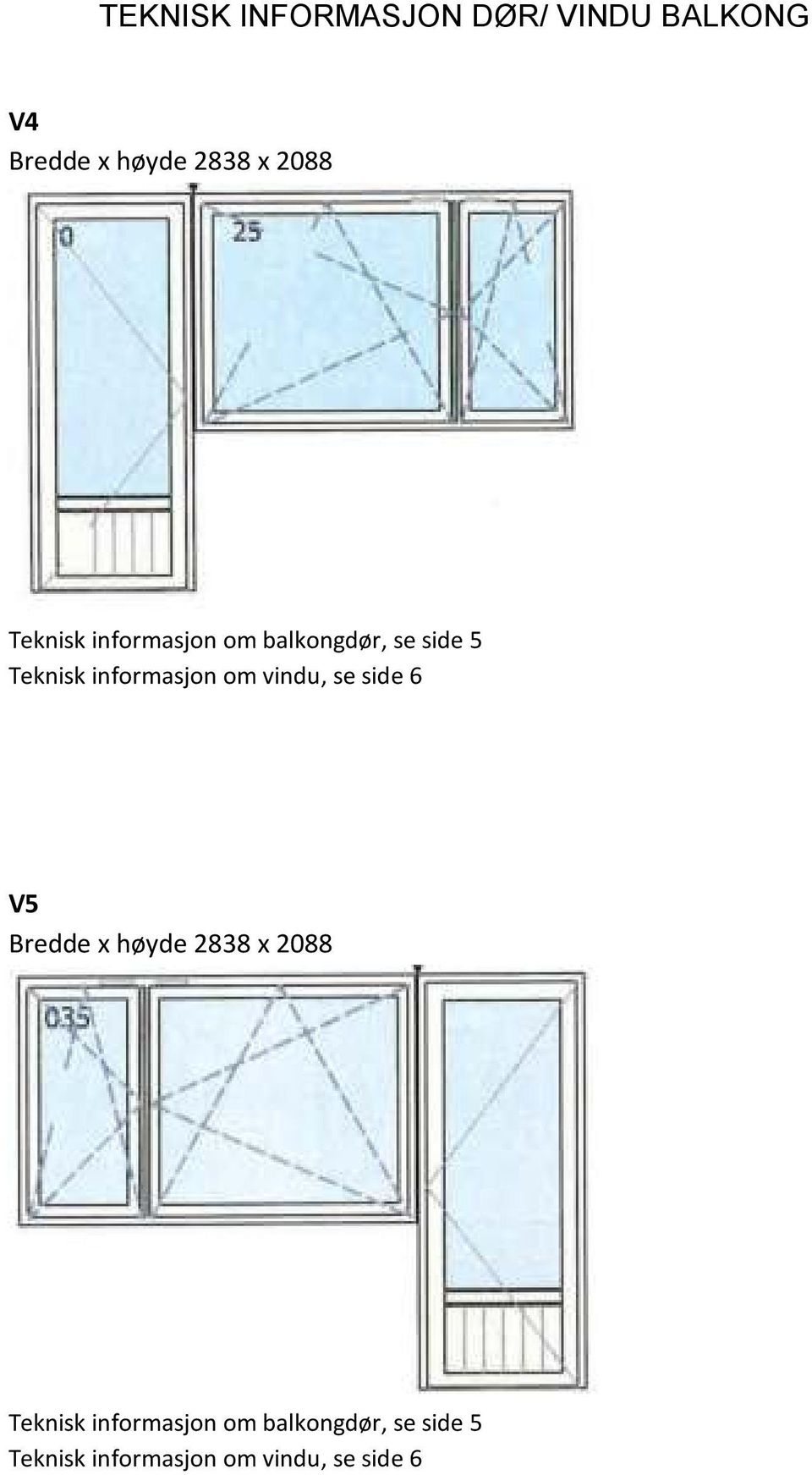informasjon om vindu, se side 6 V5 Bredde x høyde 2838 x 