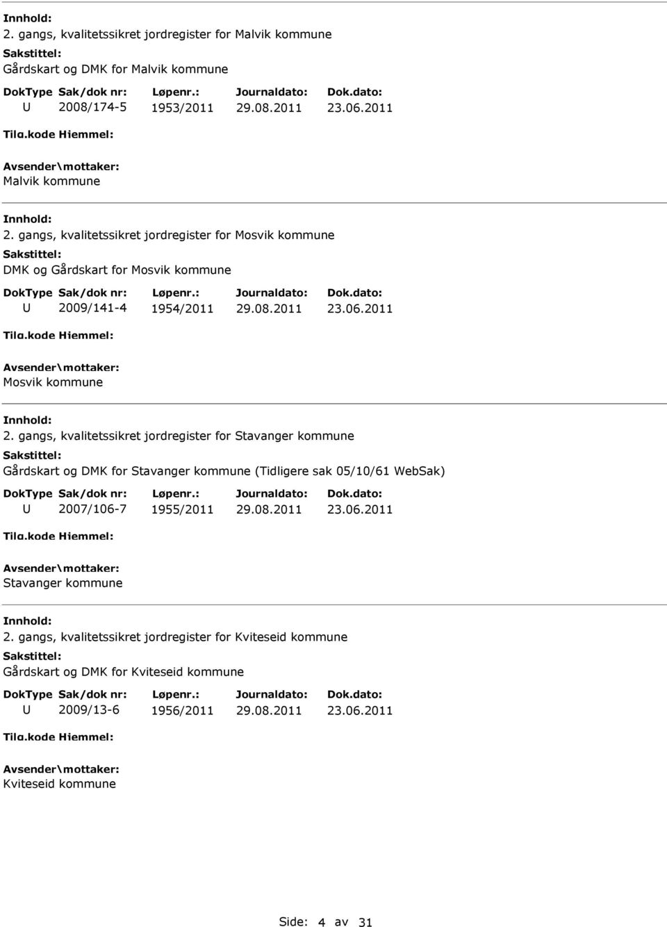 gangs, kvalitetssikret jordregister for Stavanger kommune Gårdskart og DMK for Stavanger kommune (Tidligere sak 05/10/61 WebSak) 2007/106-