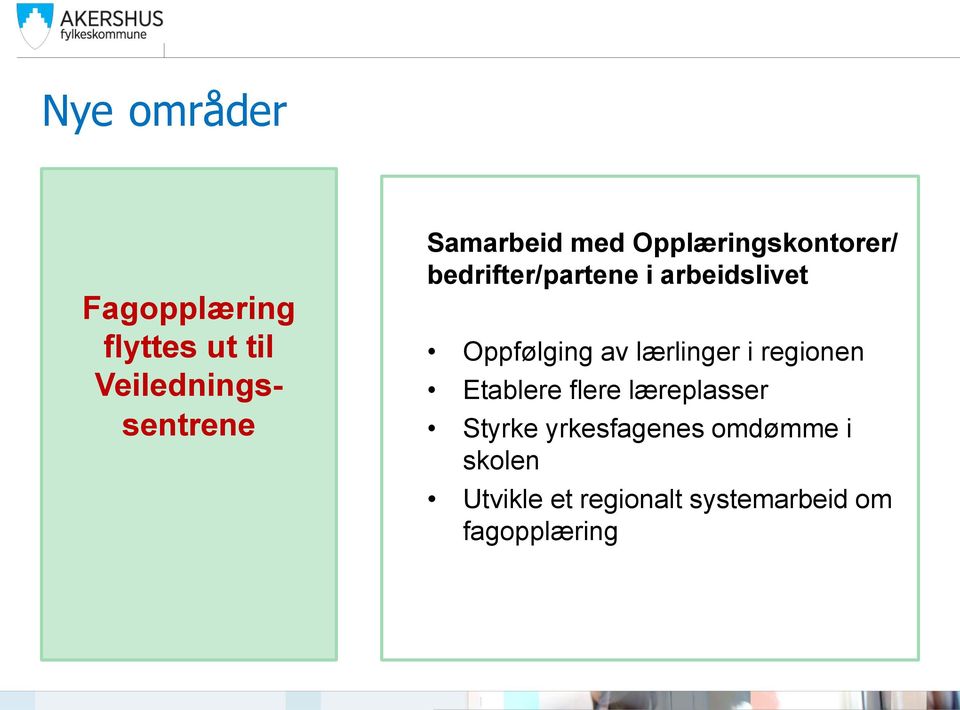 Oppfølging av lærlinger i regionen Etablere flere læreplasser Styrke