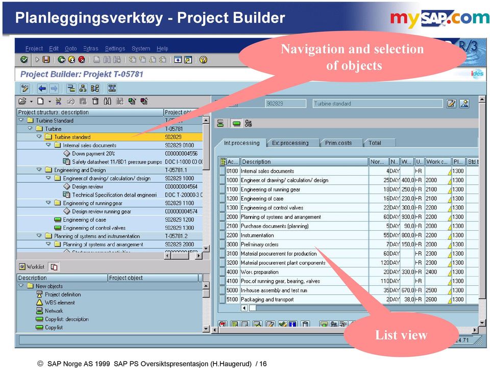 objects List view SAP Norge AS 1999