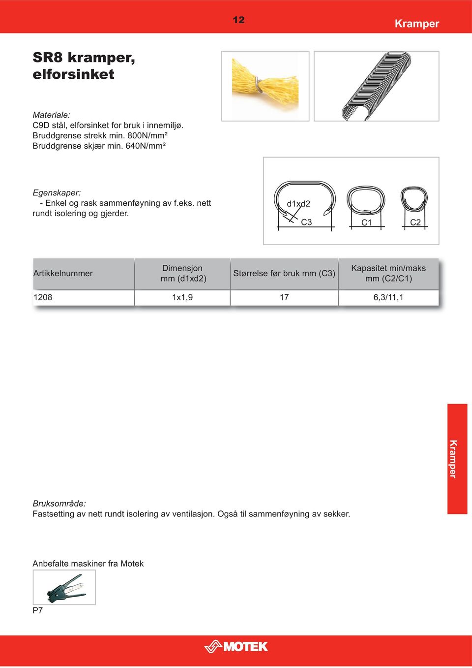 C3 C1 C2 Dimensjon () Størrelse før bruk (C3) Kapasitet min/maks (C2/C1) 1208