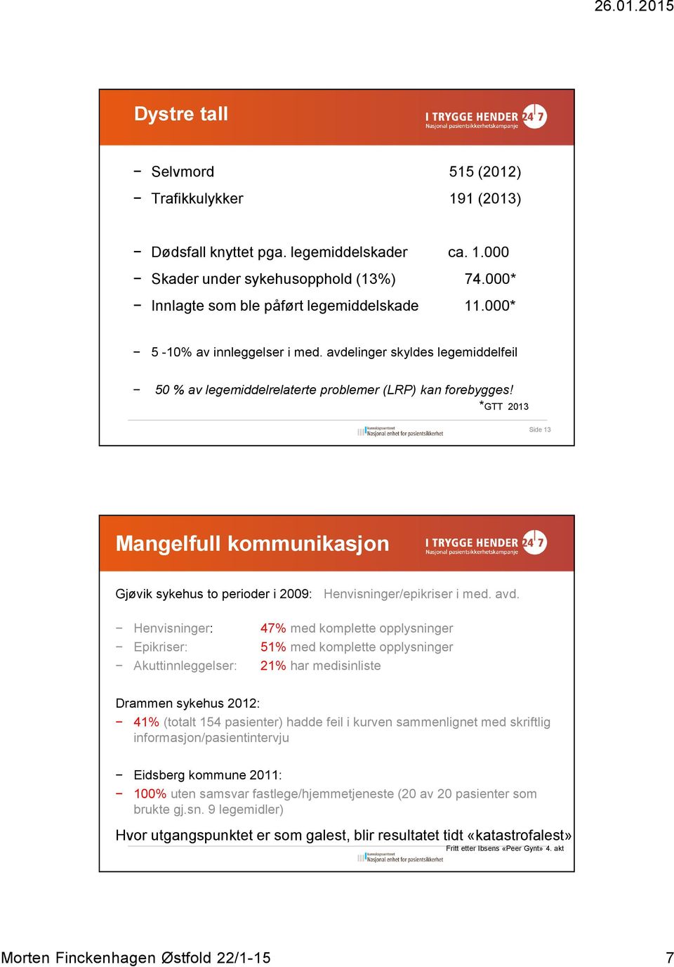*GTT 2013 Side 13 Mangelfull kommunikasjon Gjøvik sykehus to perioder i 2009: Henvisninger/epikriser i med. avd.
