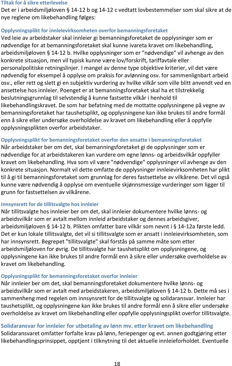 likebehandling, arbeidsmiljøloven 14-12 b.