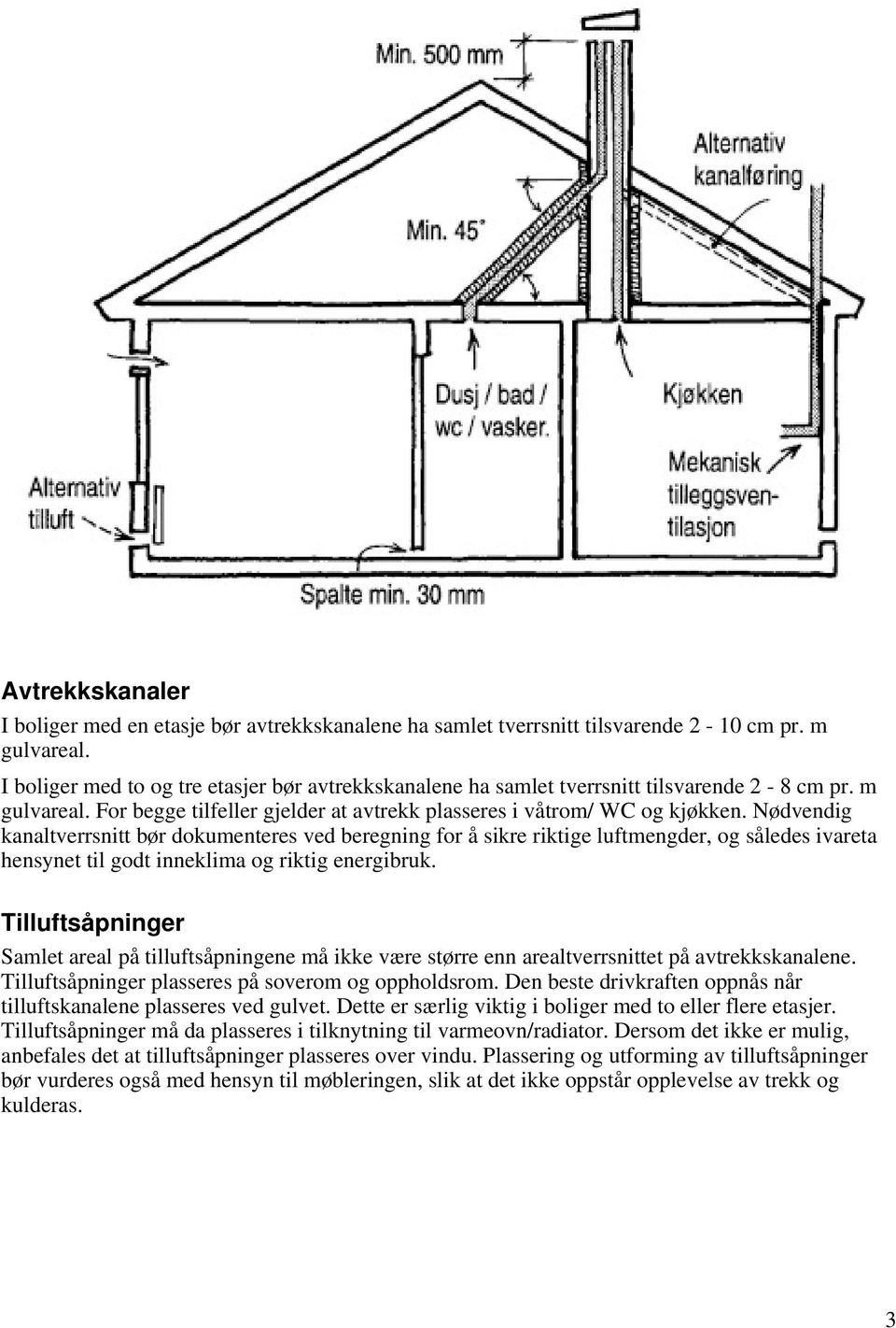 Nødvendig kanaltverrsnitt bør dokumenteres ved beregning for å sikre riktige luftmengder, og således ivareta hensynet til godt inneklima og riktig energibruk.