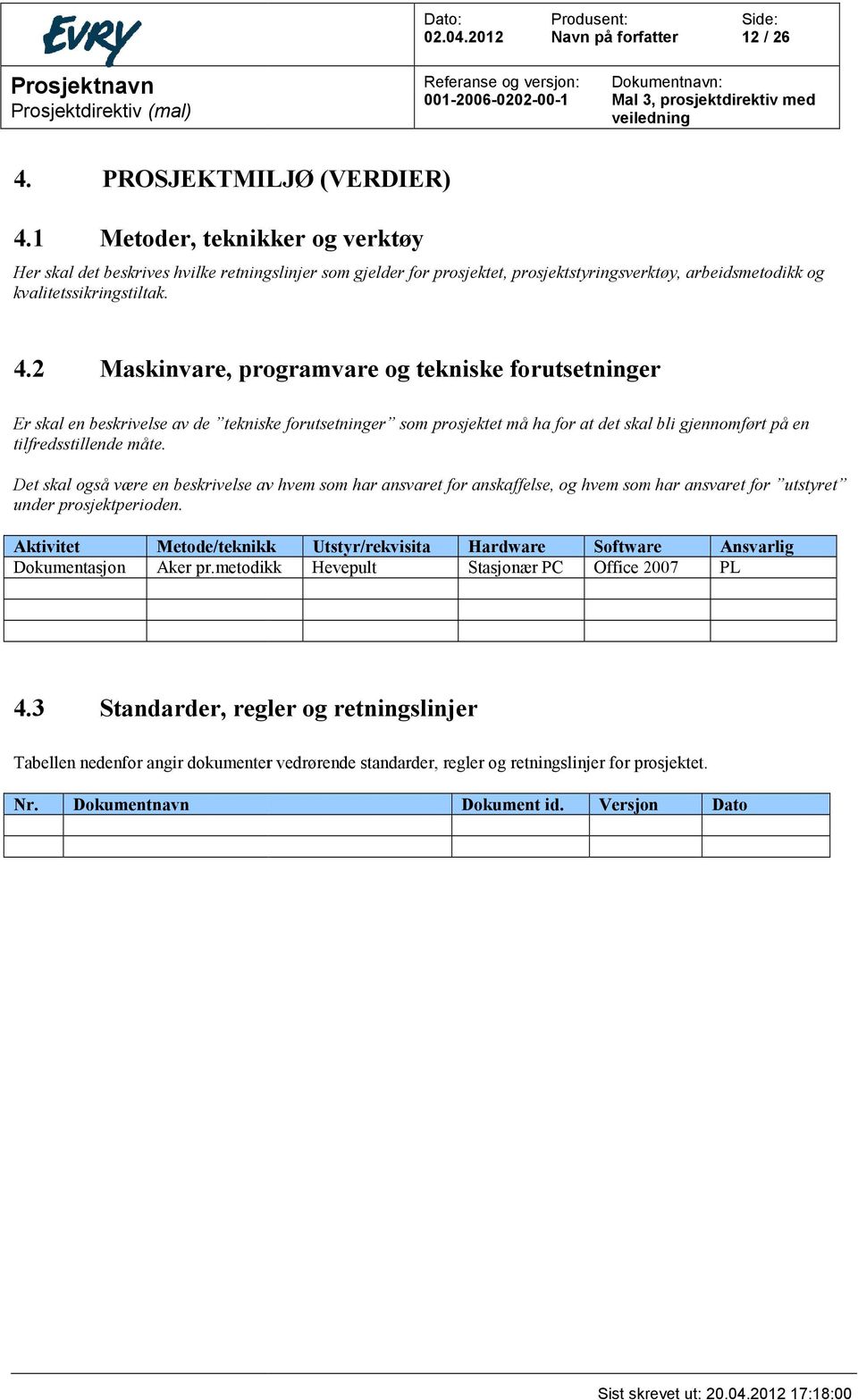 2 Maskinvare, programvare og tekniske forutsetninger Er skal en beskrivelse av de tekniske forutsetninger som prosjektet må ha for at det skal bli gjennomført på en tilfredsstillende måte.