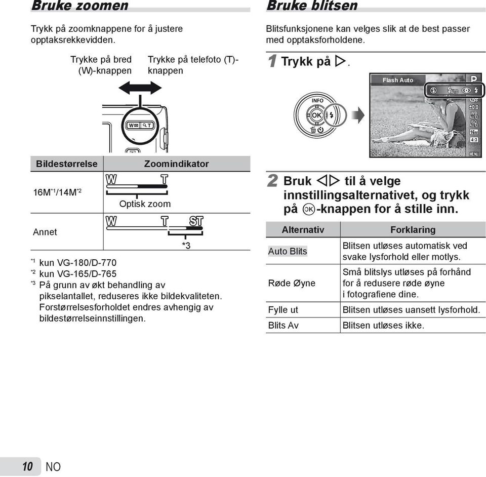 0 WB AUTO ISO AUTO 16M 4:3 Bildestørrelse 16M *1 /14M *2 Zoomindikator Optisk zoom Annet *3 *1 kun VG-180/D-770 *2 kun VG-165/D-765 *3 På grunn av økt behandling av pikselantallet, reduseres ikke