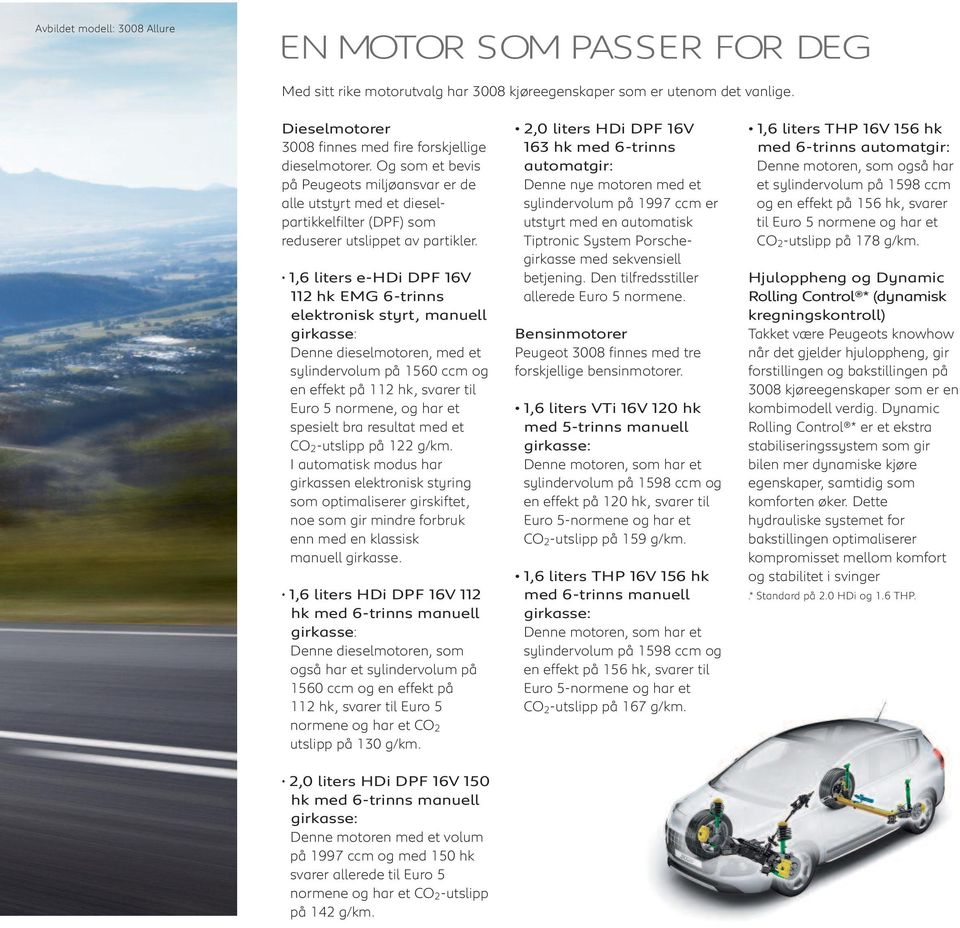 1,6 liters e-hdi DPF 16V 112 hk EMG 6-trinns elektronisk styrt, manuell girkasse: Denne dieselmotoren, med et sylindervolum på 1560 ccm og en effekt på 112 hk, svarer til Euro 5 normene, og har et