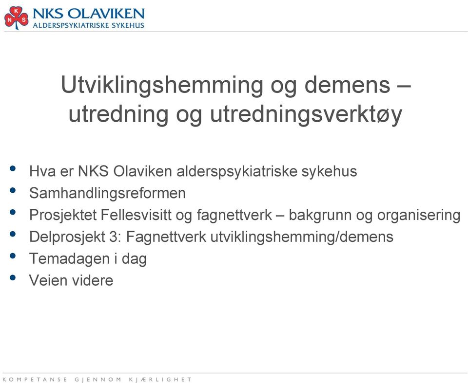 Prosjektet Fellesvisitt og fagnettverk bakgrunn og organisering