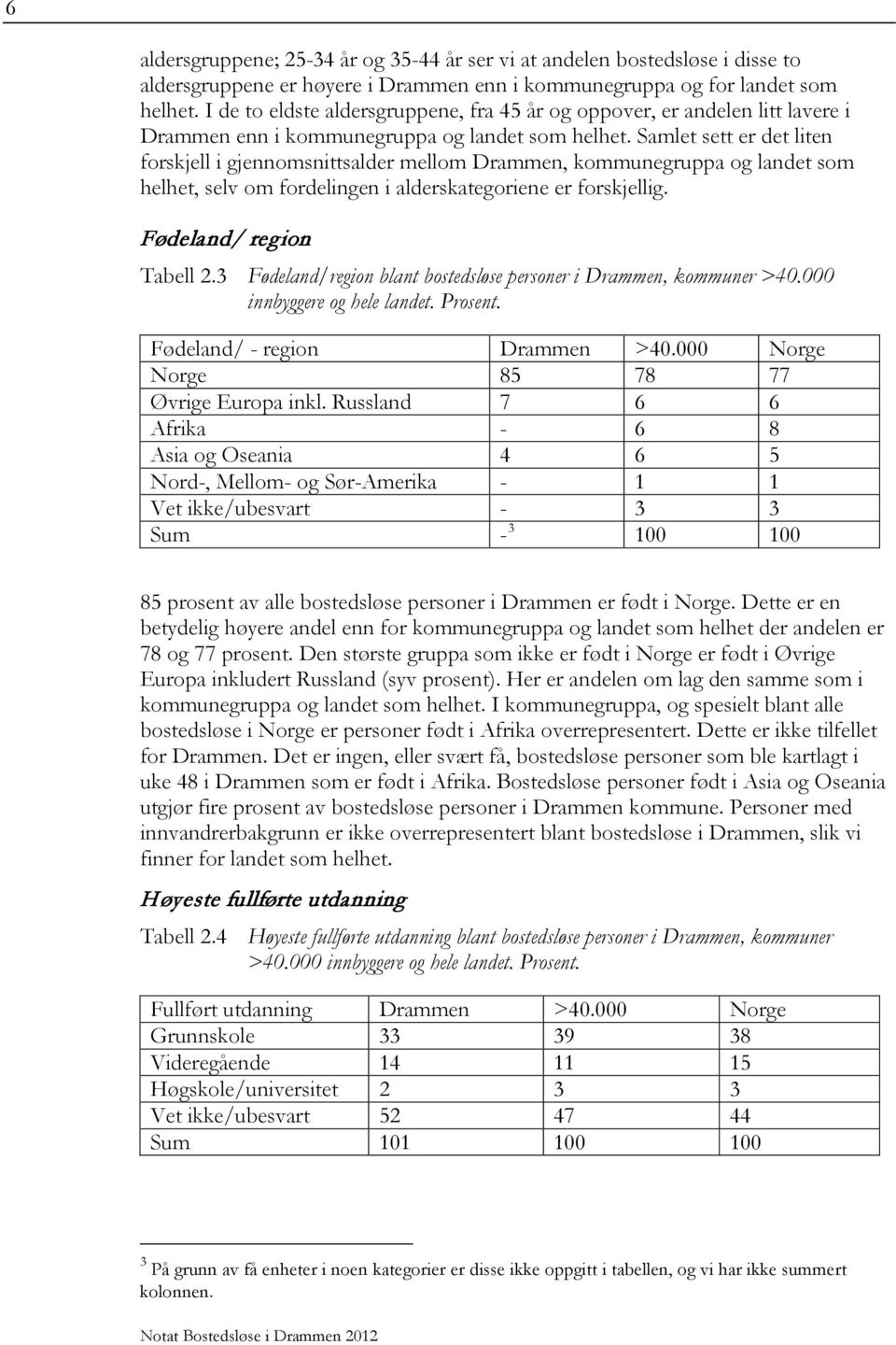 Samlet sett er det liten forskjell i gjennomsnittsalder mellom Drammen, kommunegruppa og landet som helhet, selv om fordelingen i alderskategoriene er forskjellig. Fødeland/ region Tabell 2.