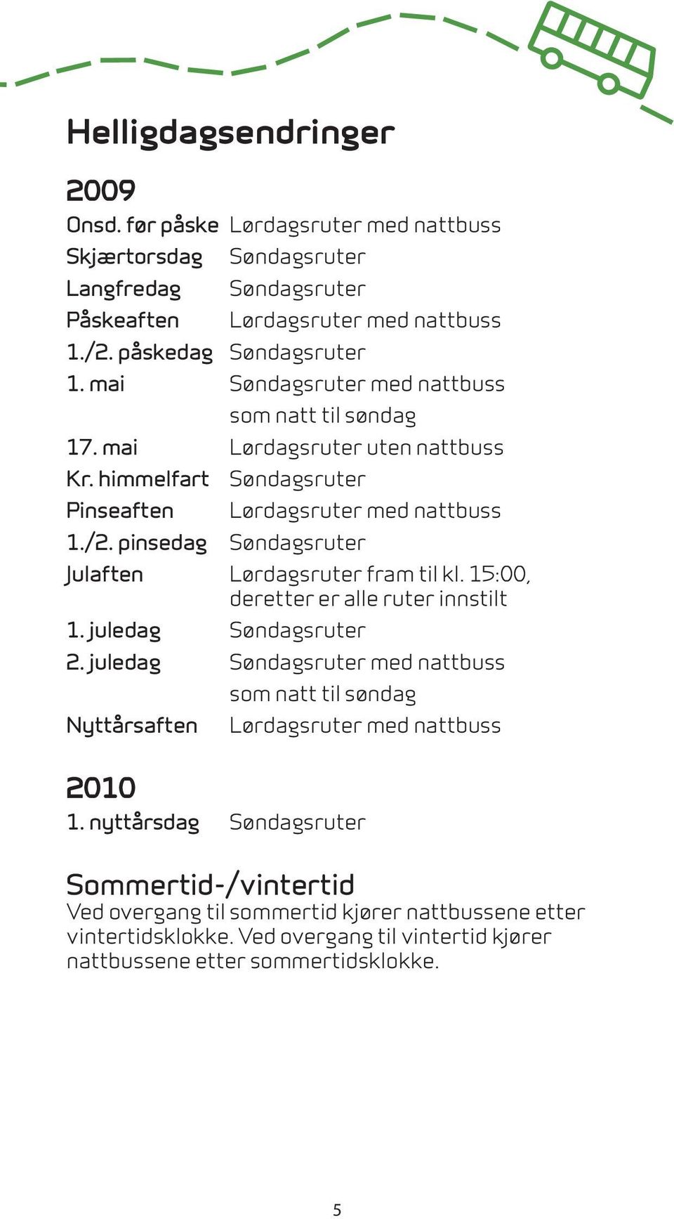 pinsedag Søndagsruter Julaften Lørdagsruter fram til kl. 15:00, deretter er alle ruter innstilt 1. juledag Søndagsruter 2.