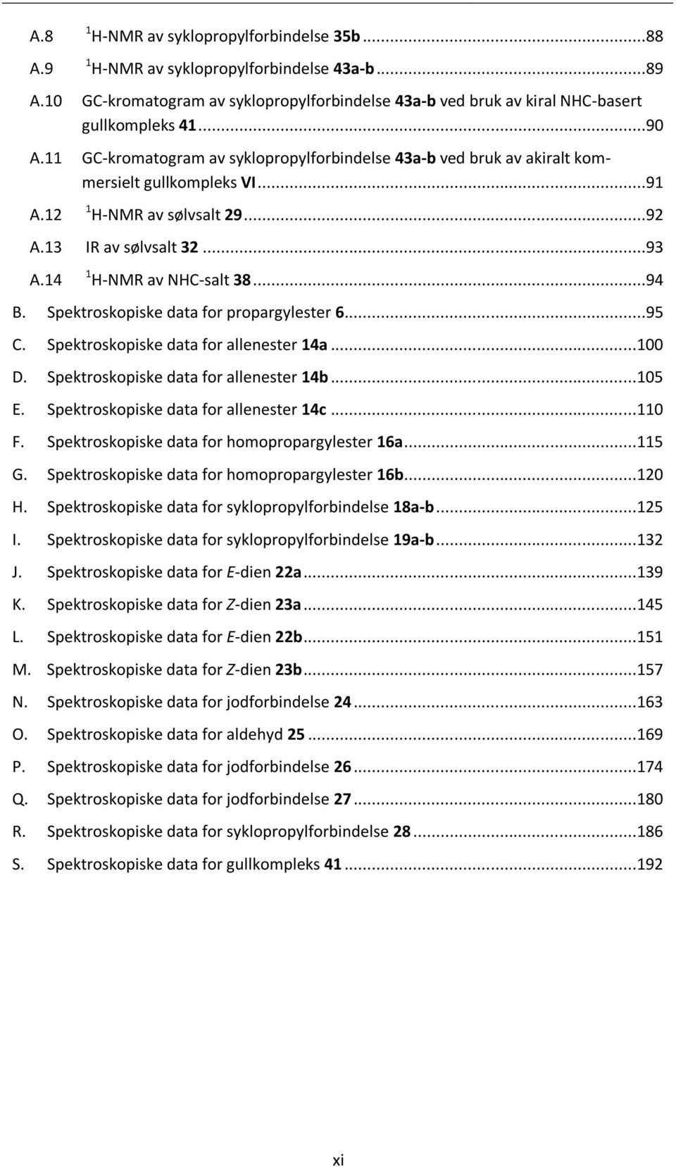 Spektroskopiske data for propargylester 6...95 C. Spektroskopiske data for allenester 14a...100 D. Spektroskopiske data for allenester 14b...105 E. Spektroskopiske data for allenester 14c...110 F.