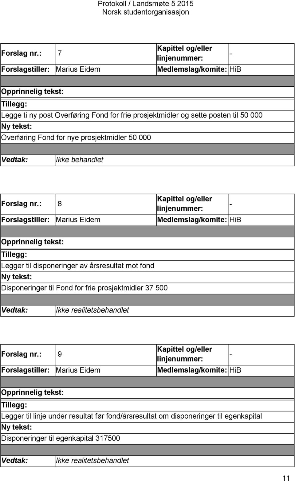 Overføring Fond for nye prosjektmidler 50 000 Ikke behandlet : 8 Forslagstiller: Marius Eidem Kapittel og/eller Medlemslag/komite: HiB - Tillegg: Legger til disponeringer av