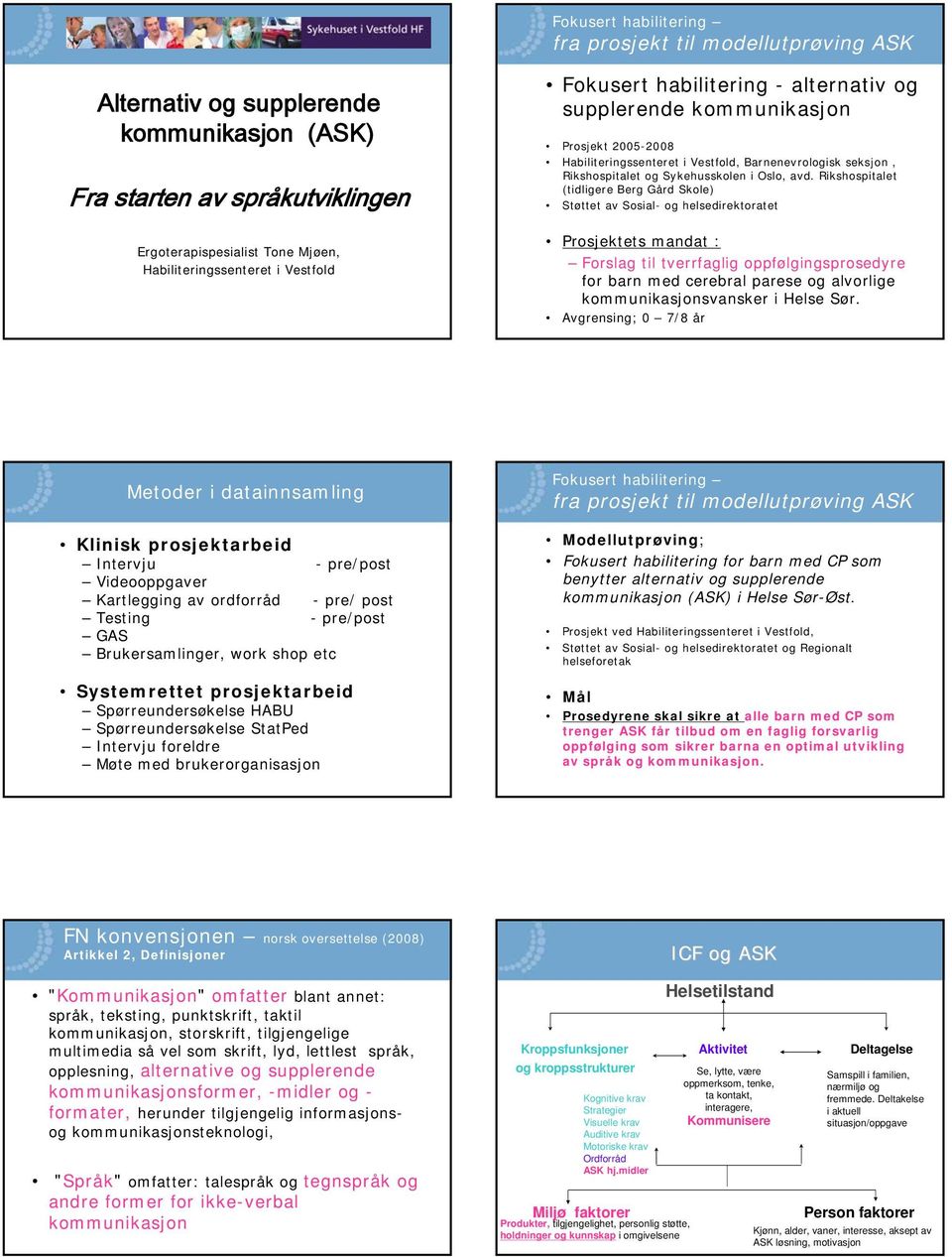 Rikshospitalet (tidligere Berg Gård Skole) Støttet av Sosial- og helsedirektoratet Prosjektets mandat : Forslag til tverrfaglig oppfølgingsprosedyre for barn med cerebral parese og alvorlige