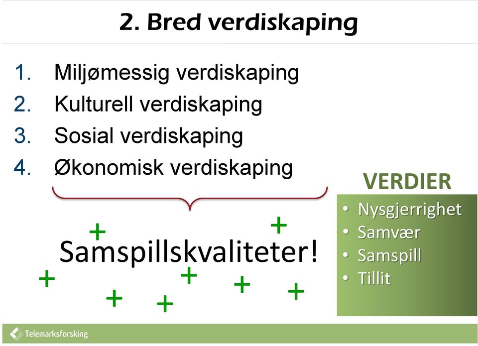 Økonomisk verdiskaping + + Samspillskvaliteter!