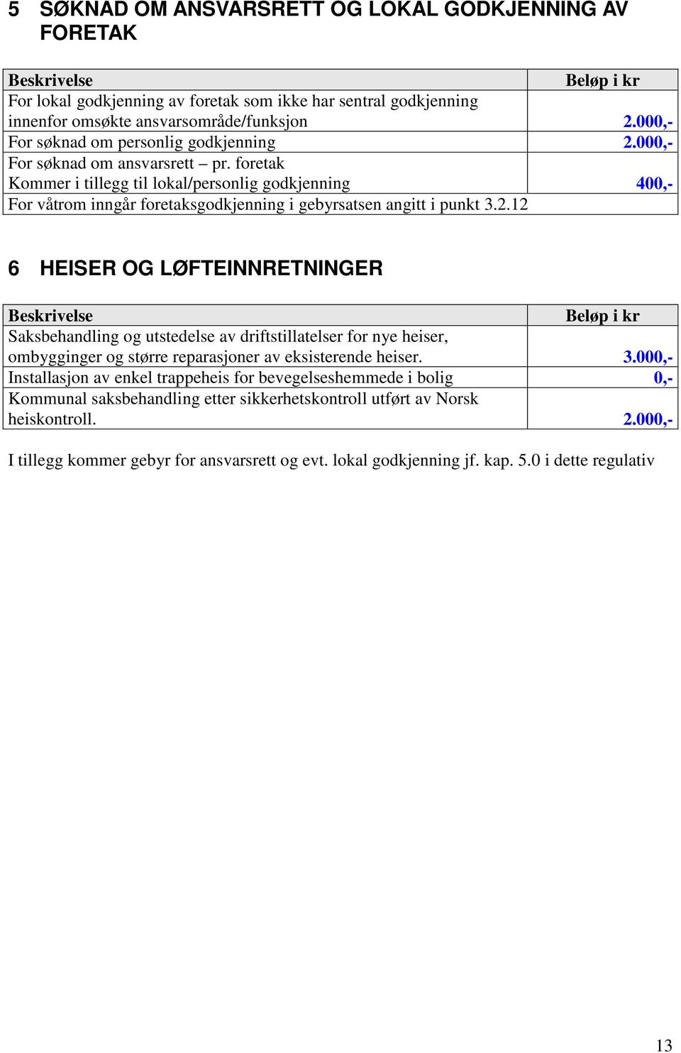 foretak Kommer i tillegg til lokal/personlig godkjenning 400,- For våtrom inngår foretaksgodkjenning i gebyrsatsen angitt i punkt 3.2.