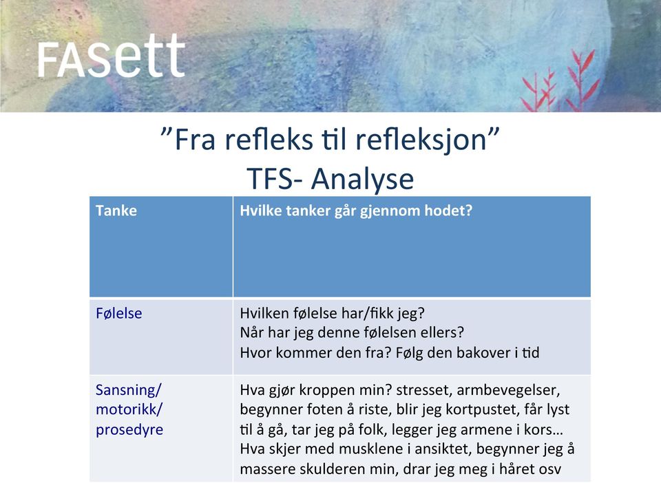 Følg den bakover i %d Sansning/ motorikk/ prosedyre Hva gjør kroppen min?