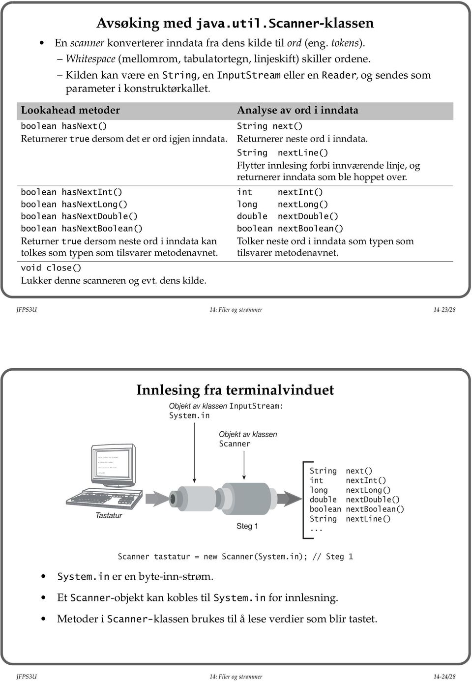 Lookahead metoder boolean hasnext() Returnerer true dersom det er ord igjen inndata.